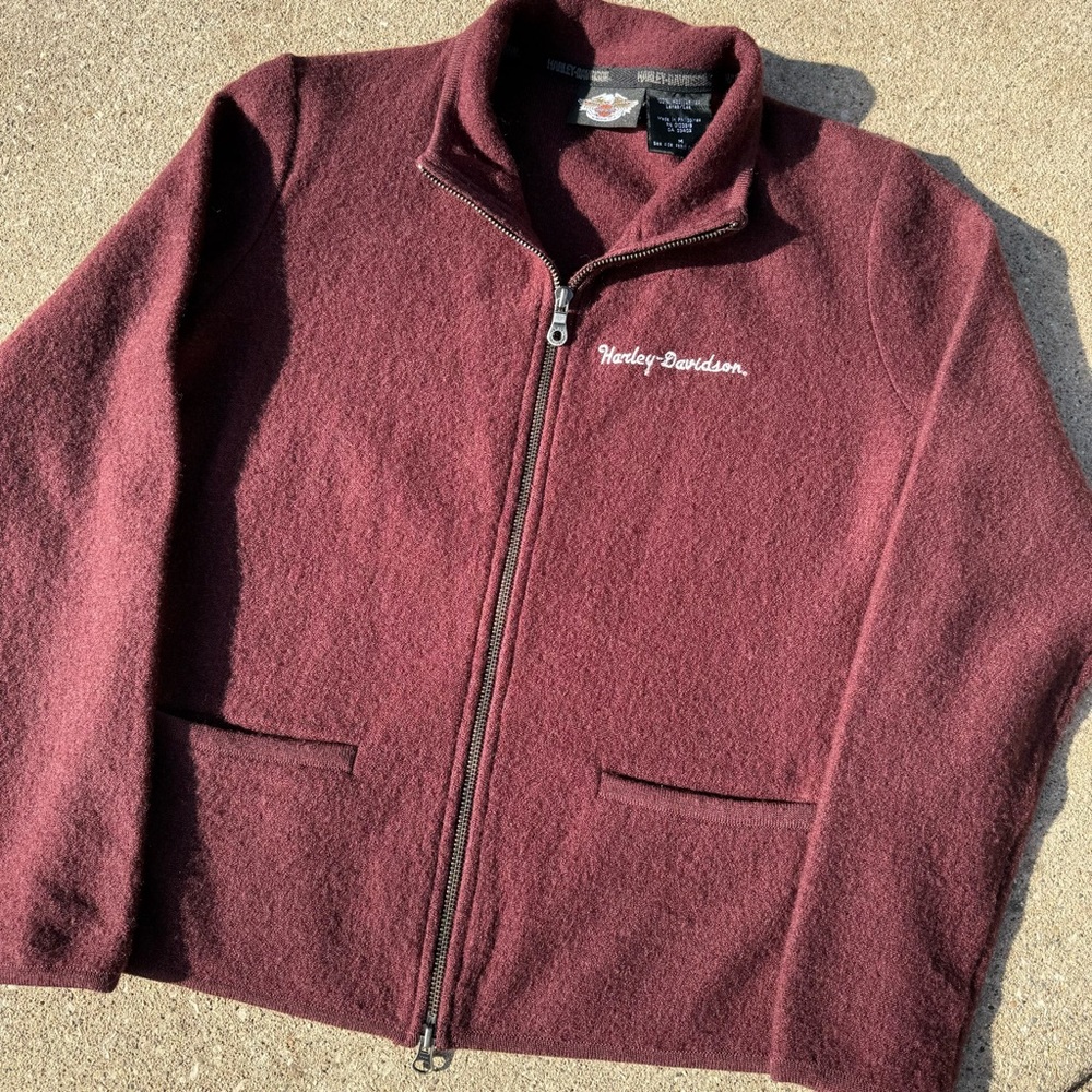 Harley-Davidson Maroon Wool Zip-Up Jacket